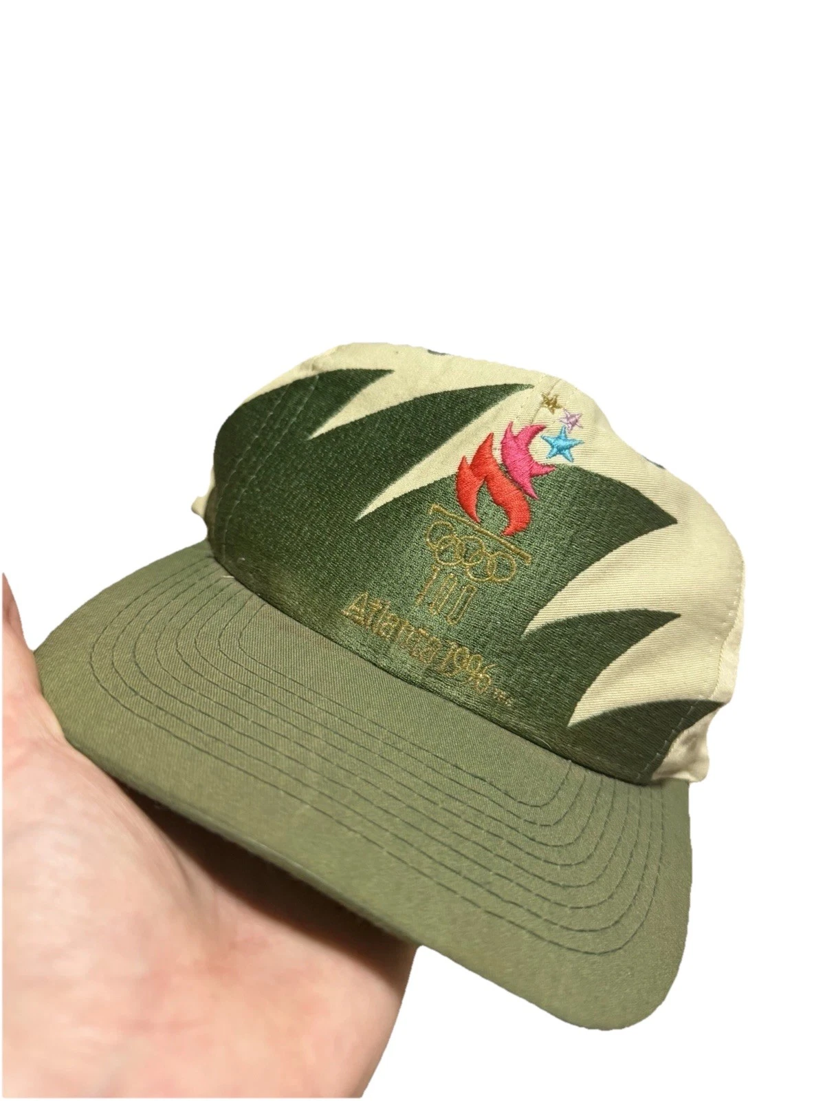Vintage 1996 Atlanta Olympics Logo Athletic Shark-tooth Snapback Cap Hat RARE image 1