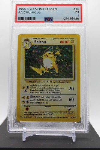 POP 2 - PSA 1 - 14/102 RAICHU HOLO - 1999 POKEMON GERMAN BASE SET