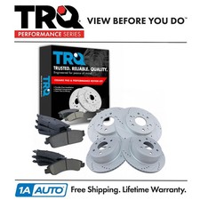 TRQ Front & Rear Performance Drilled Slotted Rotor & Ceramic Brake Pad Kit