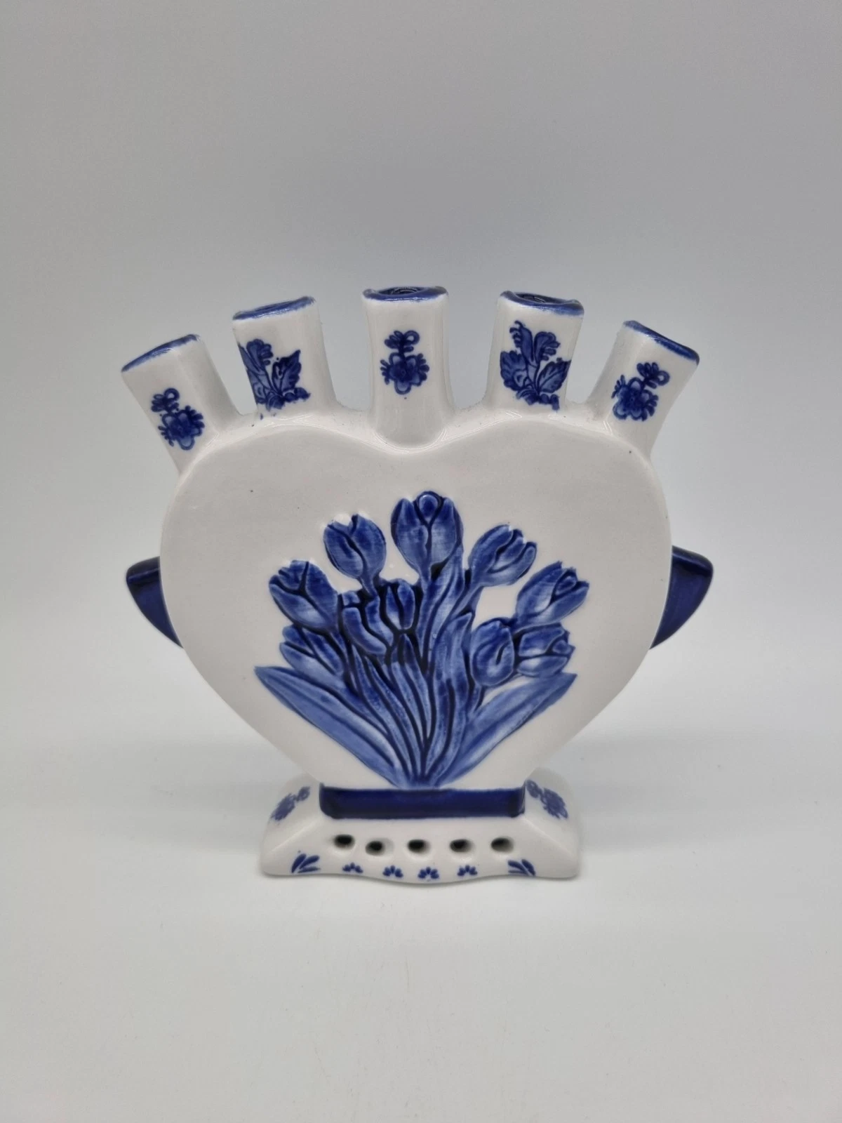 A Delftware Style Blue & White Tulip Vase By Bakker, Holland H - 16cm, 5 Stem.