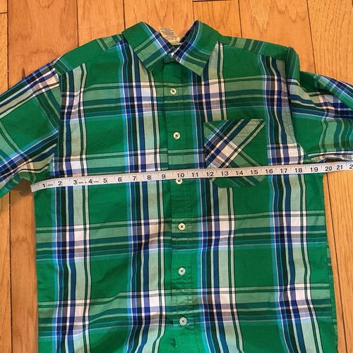 Faded Glory Button Up Shirt Boys Size XL 14-16 Green Blue Long Sleeve Plaid - Picture 7 of 8
