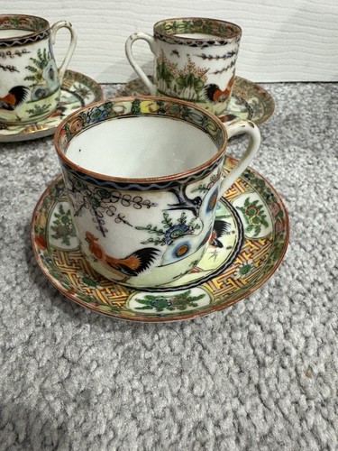Vintage Chinesische Kaffeetasse und Untertasse 5er Set Made In China. Hühnergarten - Bild 3 von 11