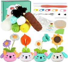 Crochet Kit for Beginners, 4 Pack Potted Plants Crochets Starter Kits with Step-