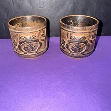 Raj Japan Frog Pottery Cups Set of 2 Vintage Embossed Stoneware Planters Votives