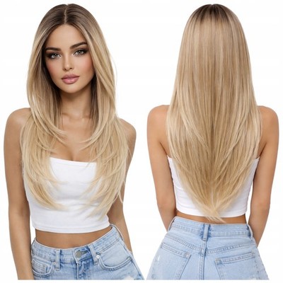 LUVU Damenperücke Blond Ombré, HD Lace Front, lang & natürlich wirkend