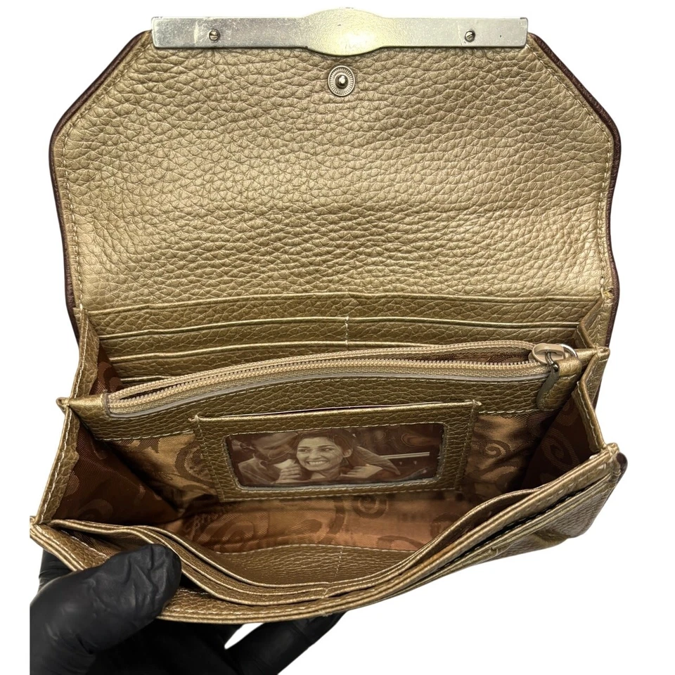 Vintage BRIGHTON Women’s Tan Shimmer Multi Divided Pocket Envelope Wallet - Image 3 of 4