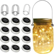 Solar Mason Jar Lights, 12 Pack 30 LED Waterproof Fairy Firefly Jar Lids String