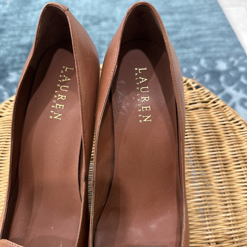 Lauren Ralph Lauren Brown Leather Loafer Heels Women’s Size 7.5B Vintage Read - Picture 2 of 7