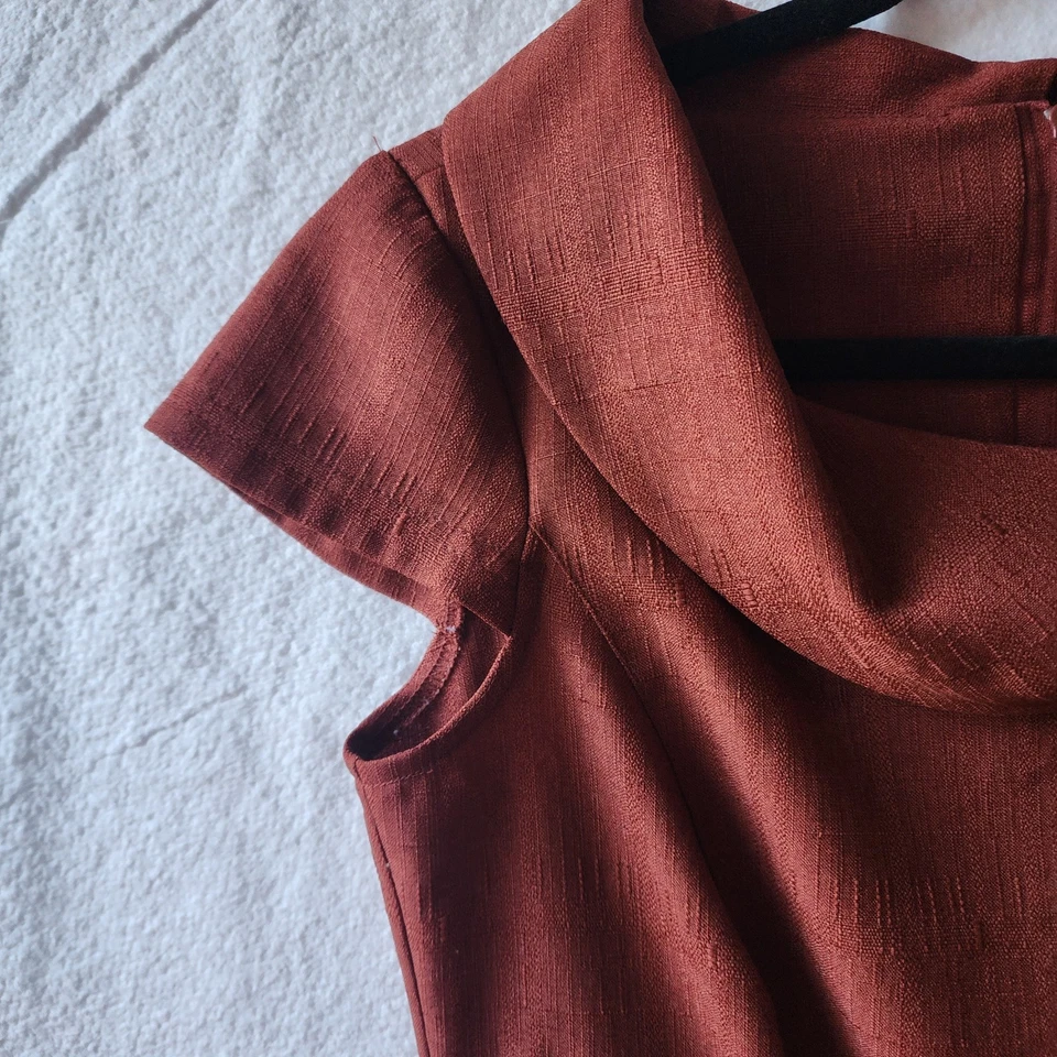 Винтажное женское платье Karin Stevens размер 10 сожженное оранжевое с рукавами-крылышками официальное - Изображение 4 из 4