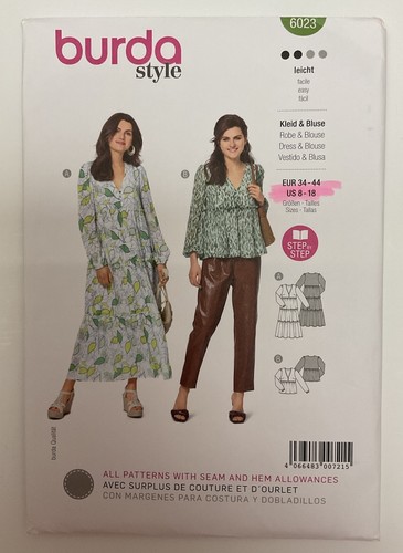Burda 6023 Misses Dress And Blouse Sewing Pattern Size 8-18 Uncut - Bild 1 von 3