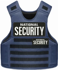 NTL SECURITY 2 EMBROIDERY PATCH 4X10 AND 2X5  VELCR@ ON BACK WHITE ON BLACK