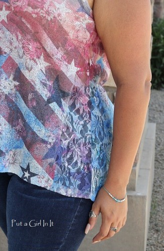 USA neu Vocal Damen ÜBERGRÖSSE AMERIKANISCHE FLAGGE STERNE SPITZE TANK TUNIKA SHIRT 1X 2X - Bild 5 von 6