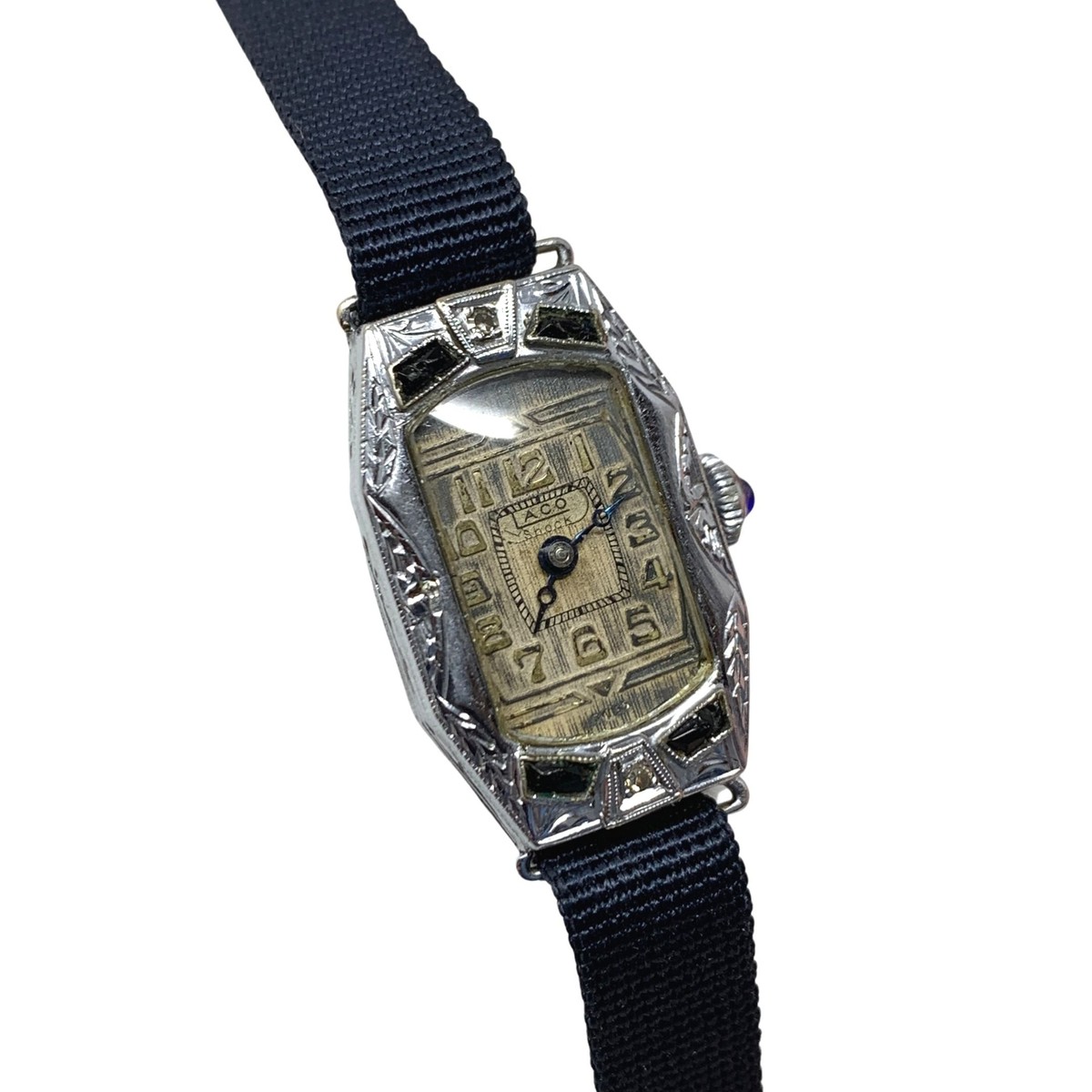 ACO Antique 14K Gold Black Onyx Diamond Ladies Watch eBay