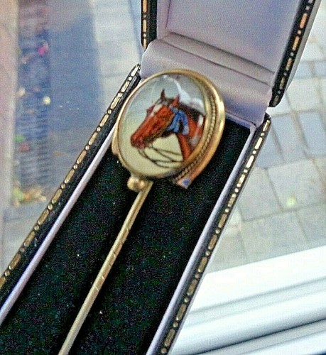 GROßE Pferde Stecknadel / Stock Pin / Brosche Reiten Jagd Essex Kristall - Bild 10 von 11