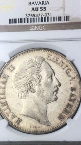 1855 GERMANY STATES BAVARIA 2 THALER NGC AU55 - Picture 6 of 7