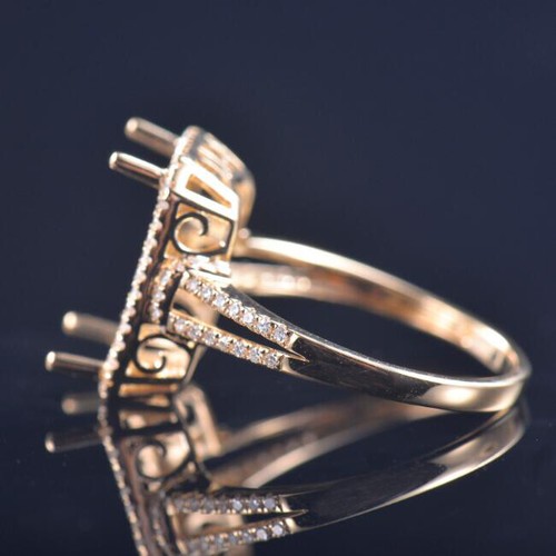 Emerald Cut 10x14MM Natural Diamond Engagement Ring Setting 14K Yellow Gold - Picture 4 of 7