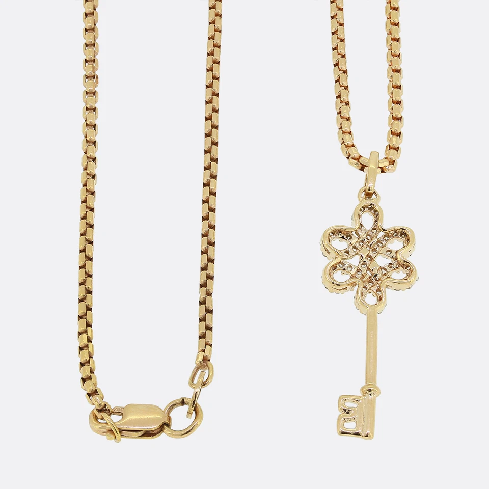 Collar colgante con llave de diamantes de oro rosa de 18 quilates de 0,20 quilates Foto 2 de 3