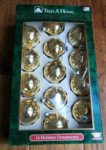 Lot of 13 Vintage Rauch Gold 2" Glass Christmas Ball Ornaments - Trim A Home Box - Bild 4 von 4