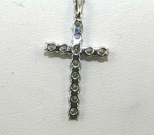Natural Round Diamond Cross Cluster Lady's Necklace Pendant 14K White Gold .34Ct - Picture 2 of 5