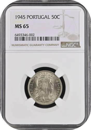 🟥 50 Centavos 1945 Portugal NGC MS65