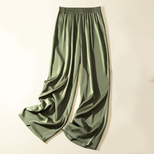 Women Silky Pants Faux Satin Wide Leg Straight Shiny Loungewear Casual Trousers - Picture 17 of 21