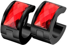 Aretes Para Hombre Con Cristal Rojo De Acero Inoxidable Diámetro 11Mm Ancho 7MmY