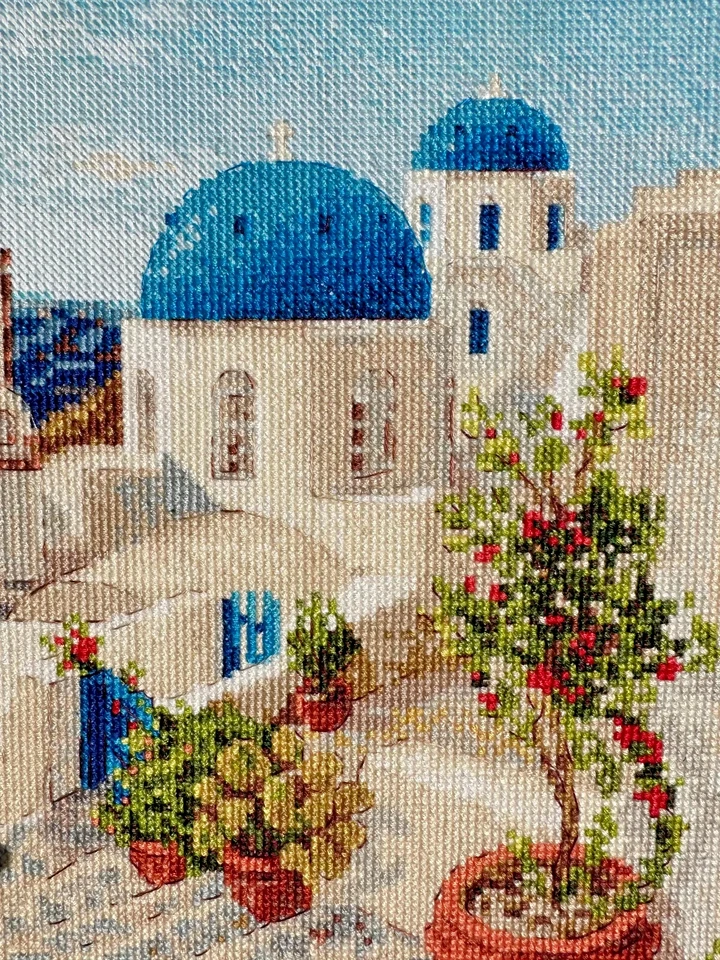 RIOLIS Kit Punto de Cruz Contado 1644 Santorini - Isla Griega en Blanco y Azul Foto 4 de 4