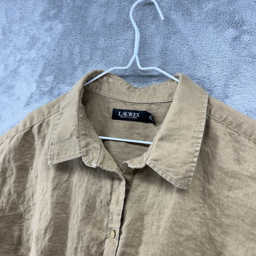 Camisa Ralph Lauren LRL Etiqueta Negra Mujer Beige 2X 100% Lino Top Ligera - Imagen 9 de 14