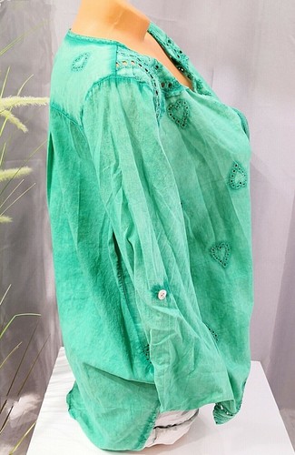 Italy Oversize Women's Blouse Top Shirt Knitted Fishing Shirt Cotton Green 36,38,40 - Picture 5 of 6
