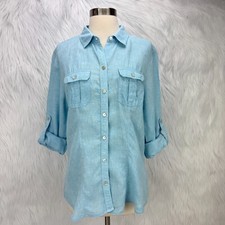 Saks Fifth Avenue Womens Linen Button Up Top ...