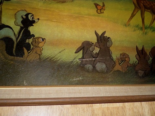 DISNEY "Bambi Meets His Forest Friends",1940's FRAMED MOVIE LITHOGRAPH 24"X20" - Picture 8 of 11
