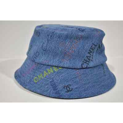 Chanel 22P Blue Black Pink Denim Graffiti CC Logo Sun Cloche