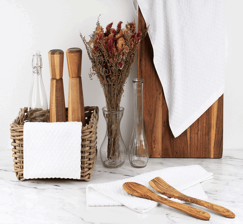 12er Pack Baumwolle Küchentücher Waffelmuster zum Sticken 15x26 in Schwarz Weiß - Bild 4 von 5