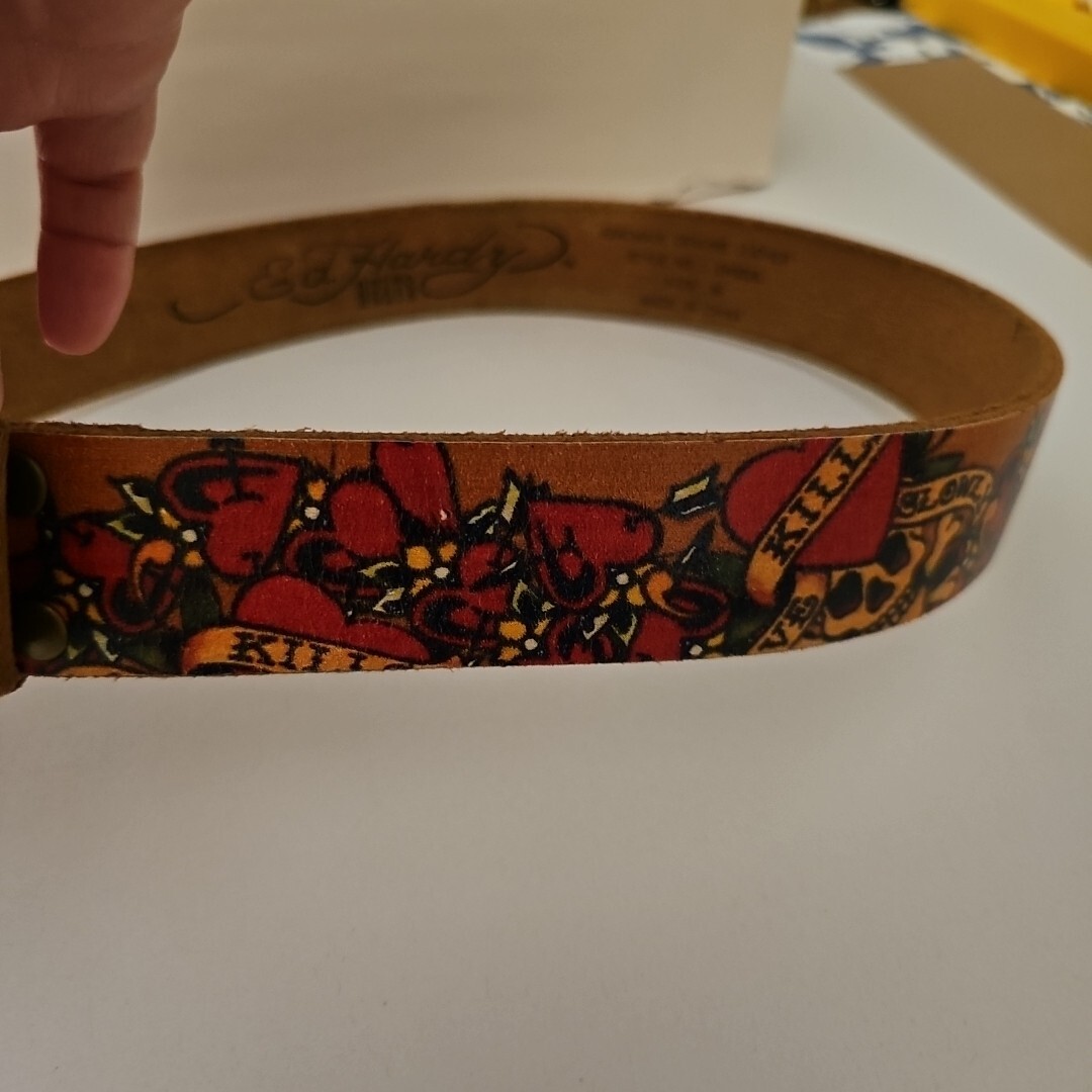 Vintage Ed Hardy Y2K Tan Leather Love Kills Slowly Belt | Size S Ed Hardy Love Kills Slowly Belt In Black | ShopSimon main image 3