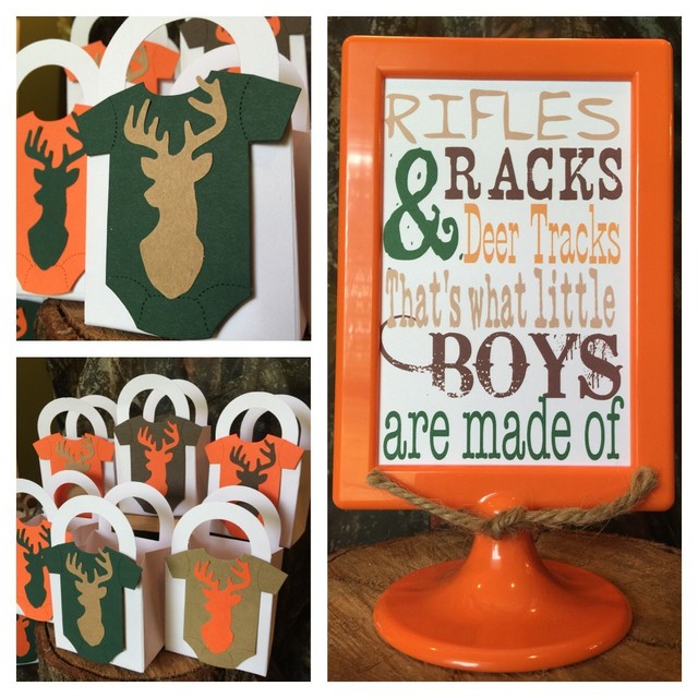 Deer Head Onesie Thank You favor boxes for a Hunting Themed Baby Shower Boy