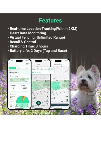 Smart Dog GPS Tracker Collar Virtual Fencing App Control 9.8”-12.6” Small - 第 4/5 張圖片