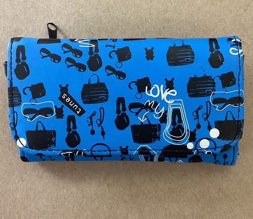 Claires Boutique Blue and Black Wallet Clutch no Handle Unused Love my Tunes - Picture 2 of 5