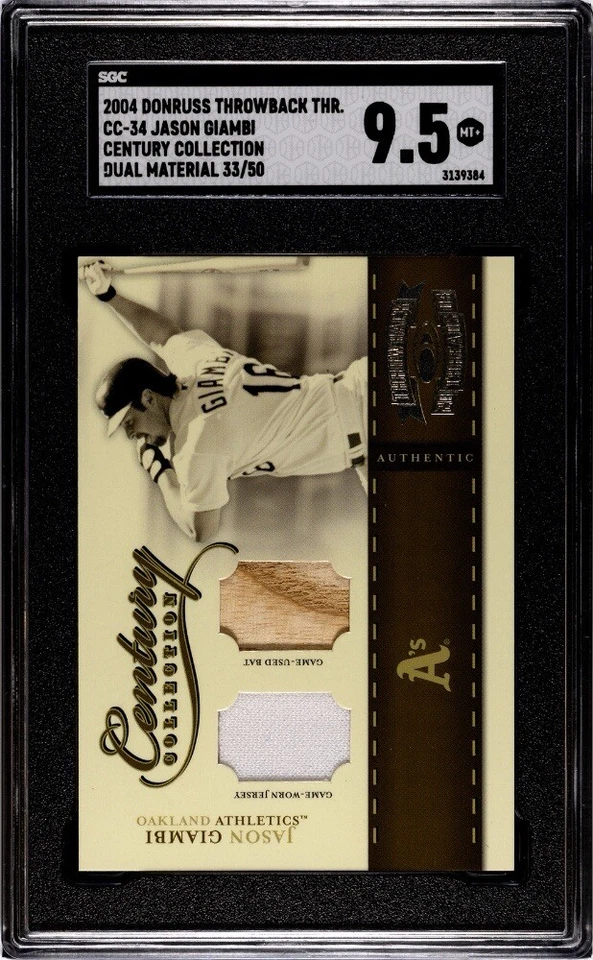 Jason Giambi SGC 9.5 COMO NUEVO + Auténtico Doble Juego Usado Bate Jersey Donruss Retroceso Foto 3 de 4