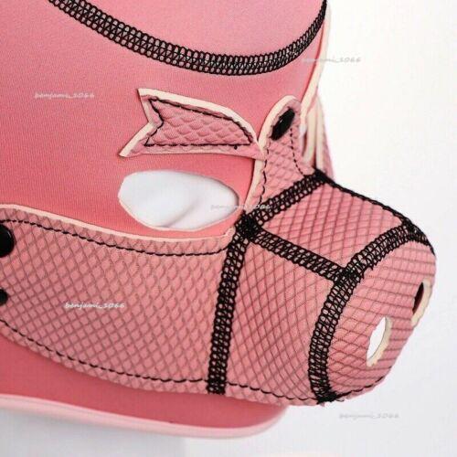 Pink Pig Mask Bondage Pig Head Hood Mask Men Fetish Restraints Pet Cosplay Hood - Picture 4 of 11