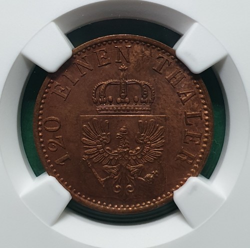 1870A GERMANY 3 PENCE PRUSSIA COPPER NGC UNC DETAILS ALTERED COLOR - Picture 2 of 4