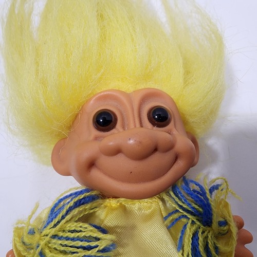 Vintage Russ Troll Puppe gelbe Haare braune Augen Cheerleader Pom Poms - Bild 6 von 7