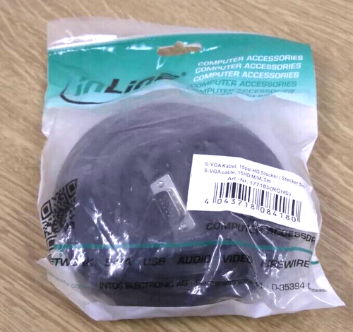 InLine S-VGA Kabel, schwarz,5m VGA Kabel, Neu & OVP 15pol. HD Stecker/Stecker - Bild 2 von 2