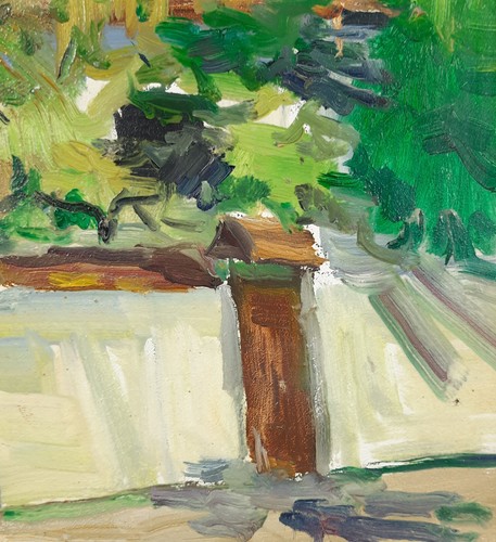 Pittura di vecchie case, pittura estiva, arte del paesaggio urbano, pittura ad olio originale - Foto 9 di 10