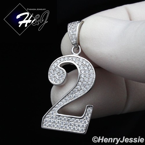 MEN WOMEN SOLID 925 STERLING SILVER ICY BLING CZ NUMBER "0"TO"9" PENDANT*SP179 - Picture 8 of 32