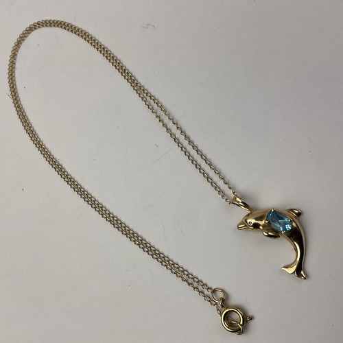 Colgante De Colección Años 90 Oro Amarillo 10K Topacio Azul Ovalado Delfín 1.4 Gramos y Cadena 18" - Imagen 4 de 24