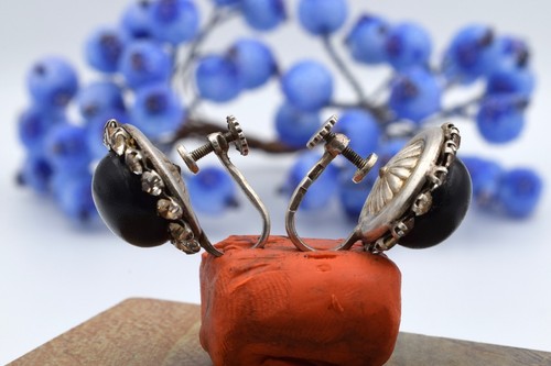RARE Antique Jewelry 1940s old Memorial russian Earrings silver 875 bakelite vtg - Picture 6 of 18
