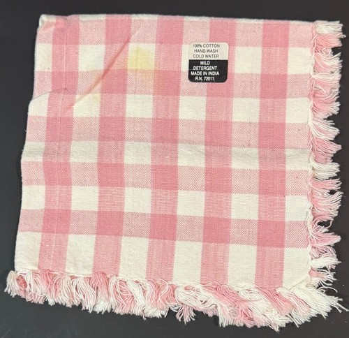 Cloth Napkins Pink & White Checkered Fringed Edges 14" x 14" Made in India - Picture 7 of 8