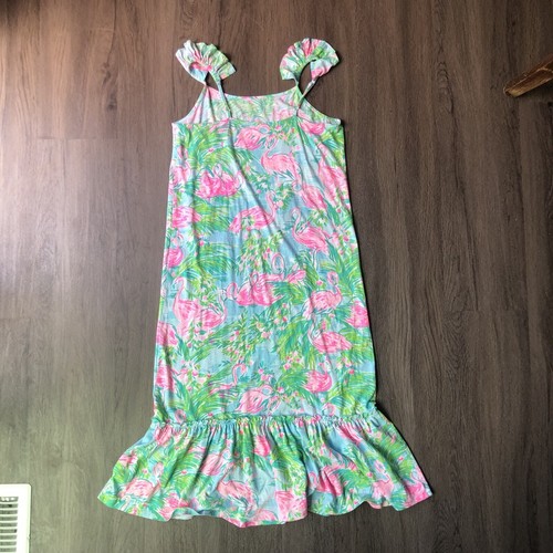 Lilly Pulitzer Girls Odette Midi Dress Floridita Size XL (12-14) Flamingo Ruffle - Picture 3 of 7