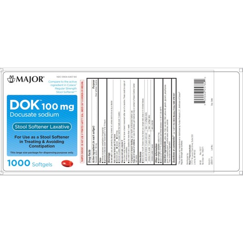 5 Pack Major Dok 100Mg Docusate Sodium Comp To Colace 1000 Softgels Each - Picture 3 of 3