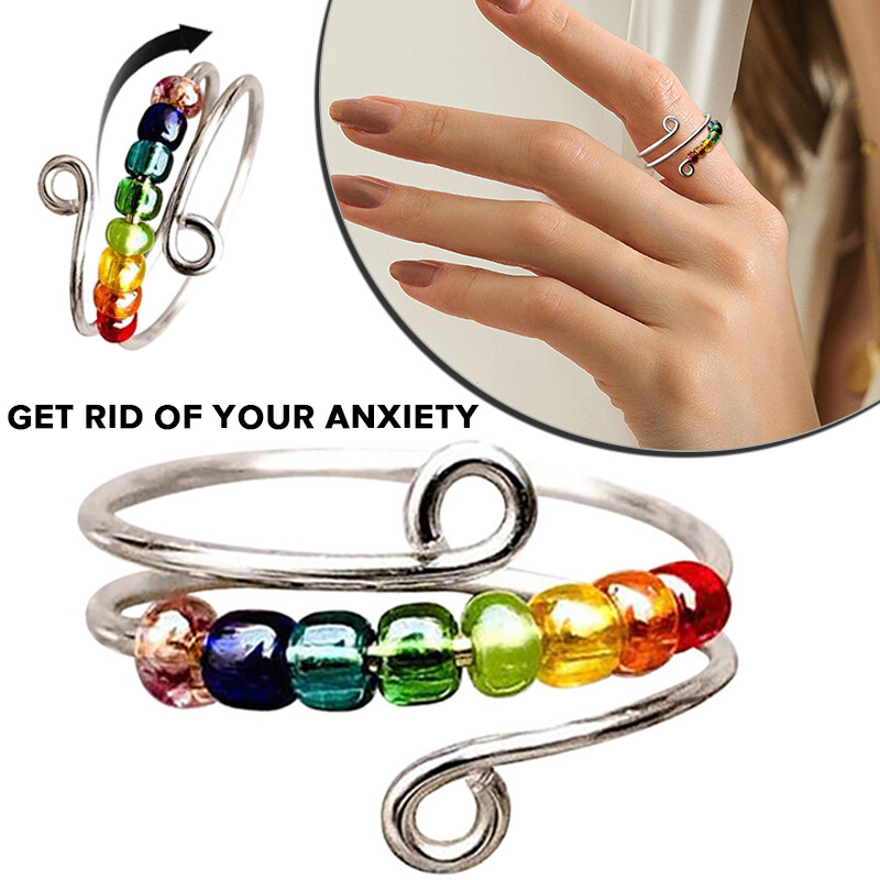 To My Daughter Drive Away Your Anxiety Rainbow Beads Fidget Ring